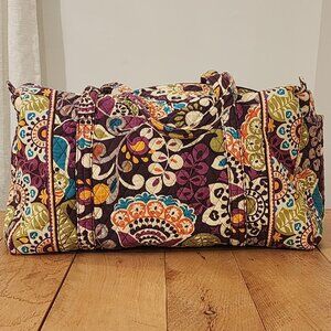 Vera Bradley Large Duffel Bag "Plum Crazy" Pattern Quilted Side Pockets Roomy